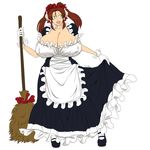  apron breasts broom brown_hair cow_girl cow_girl_(hataraki) gigantic_breasts hataraki_ari horns maid_apron yellow_eyes 