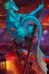 anthro anus blue_body blue_membrane blue_scales claws dragon ereau female genitals hi_res kalimah membrane_(anatomy) mythological_creature mythological_scalie mythology neverneverland pink_anus pink_pussy pole pussy scales scalie solo white_claws