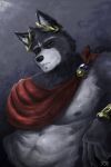 2024 2:3 abs absurd_res adastra adastra_(series) amicus_(adastra) anthro barazoku biped black_eyes canid canine canis cape clothing countershade_fur countershading crown detailed digital_media_(artwork) digital_painting_(artwork) echo_project facial_markings fur grey_body grey_fur head_markings headgear hi_res looking_at_viewer lumii male mammal markings muscular muscular_anthro muscular_male muzzle_(marking) pecs roman_clothing snout snout_markings solo standing white_body white_countershading white_fur wolf