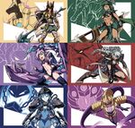  angry armor blonde_hair blue_eyes blue_hair blue_skin braid brown_hair claws dark_skin genderswap genderswap_(mtf) green_eyes green_hair highres insect_girl league_of_legends long_hair midriff multiple_girls muscle nam_(valckiry) nasus navel one_eye_covered personification pincers ponytail purple_hair renekton rengar scorpion_girl short_hair skarner smile stinger tan twintails vel'koz weapon white_hair xerath yellow_eyes 