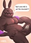 2024 absurd_res anthro balls bodily_fluids brown_balls brown_body brown_glans brown_nipples brown_penis bun_bun_(fortnite) candy chocolate chocolate_bunny dessert dialogue english_text epic_games erection food food_creature fortnite genital_fluids genitals glans half-closed_eyes heart_symbol hi_res humanoid_genitalia humanoid_penis kagradon lagomorph leporid living_candy living_chocolate male mammal narrowed_eyes nipples nude open_mouth penis precum rabbit simple_background solo talking_to_viewer text vein veiny_penis