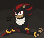 alien_genitalia animal_genitalia anthro black_body black_fur chest_tuft claws erection eulipotyphlan fur genitals hedgehog hi_res hybrid looking_back male mammal pawpads penile_spines penis red_body red_fur ridged_penis rubberh0es_(artist) sega shadow_the_hedgehog sitting solo sonic_the_hedgehog_(series) tuft