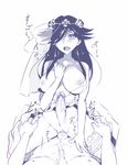  1girl black_hair blush breasts bride clothed_sex cowgirl cowgirl_position cum dress futa_with_male futanari garter_belt jewelry large_breasts long_hair monochrome necklace open_mouth penis pov ring sex skirt straddling taosym text vaginal veil wedding_dress 