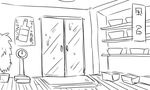  door greyscale kantai_collection monochrome no_humans tonda translated weighing_scale 