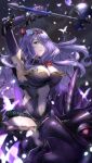  1girl 6nutqd2kwd0iqcl absurdres armpits axe black_dress black_thighhighs breasts bug butterfly camilla_(fire_emblem) camilla_(resplendent)_(fire_emblem) cleavage covered_navel dragon dress elbow_gloves fake_horns fire_emblem fire_emblem_fates fire_emblem_heroes flower gloves hair_flower hair_ornament hair_over_one_eye highres holding holding_axe horns large_breasts long_hair official_alternate_costume parted_lips plant purple_eyes purple_gloves purple_hair short_dress strapless strapless_dress thighhighs thorns very_long_hair vines wyvern 