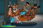  4_toes animated anthro bdsm bondage bound epic_games feet felid fortnite genitals male mammal oscar_(fortnite) pantherine pawpads paws penis short_playtime solo tickle_torture tickling tiger tigre-io tigrio_prulsan toes torture 