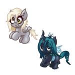  1:1 absurd_res arthropod blonde_hair blonde_mane blue_hair blue_mane blue_tail changeling chibi crown cutie_mark derpy_hooves_(mlp) duo equid equine female friendship_is_magic grey_body hair hasbro headgear hi_res horn horse mammal mane my_little_pony mythological_creature mythological_equine mythology pegasus pony queen_chrysalis_(mlp) simple_background tail tuskonline white_background wings yellow_tail 