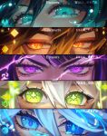  2boys 3girls anemo_symbol_(genshin_impact) aqua_eyes aqua_hair artist_name black_hair blonde_hair blue_eyes blue_hair braid brown_hair cross-shaped_pupils dendro_symbol_(genshin_impact) diamond-shaped_pupils diamond_(shape) drop-shaped_pupils electricity electro_symbol_(genshin_impact) english_text eye_focus eyelashes eyeshadow furina_(genshin_impact) genshin_impact geo_symbol_(genshin_impact) gradient_hair green_eyes green_hair grey_hair hair_between_eyes heterochromia highres hydro_symbol_(genshin_impact) looking_at_viewer makeup max_eera mismatched_pupils mole mole_under_eye multicolored_hair multiple_boys multiple_girls nahida_(genshin_impact) orange_eyes purple_eyes purple_hair raiden_shogun red_eyeshadow short_hair symbol-shaped_pupils twin_braids two-tone_hair v-shaped_eyebrows venti_(genshin_impact) watermark zhongli_(genshin_impact) 