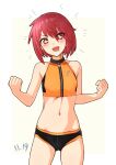  +_+ 1girl absurdres alice_gear_aegis clenched_hands crop_top drooling flat_chest groin highres himukai_rin micro_shorts mutsumura_ryuuichi navel open_mouth purple_eyes red_hair saliva short_hair shorts solo 