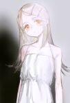  1girl bare_shoulders dress expressionless flat_chest gakuen_idolmaster grey_hair hair_ornament hairclip highres idolmaster long_hair looking_at_viewer orange_eyes public_domain_taso shinosawa_hiro sketch solo upper_body white_dress 