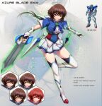  1girl brown_hair caiman_pool character_name commentary english_commentary english_text fingerless_gloves gloves green_eyes gundam gundam_00 gundam_exia highres holding holding_sword holding_weapon humanization long_hair mecha mobile_suit ponytail robot solo sword trans-am weapon 