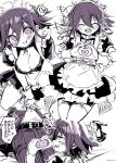  1boy 1girl :d alternate_costume belt blush breasts danganronpa_(series) danganronpa_v3:_killing_harmony enmaided flipped_hair genderswap genderswap_(mtf) hair_between_eyes happy heart heart_hands highres kuchi_~ie large_breasts maid maid_headdress multiple_views oma_kokichi pants saihara_shuichi smile speech_bubble striped_clothes striped_pants translation_request 