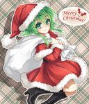  bad_id bad_pixiv_id carrying_over_shoulder chroma_(chroma000) green_eyes green_hair gumi hat looking_at_viewer santa_costume santa_hat short_hair smile solo vocaloid 