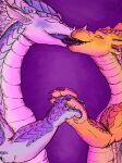  dragon duo feral french_kissing gram_berserkr hand_holding hi_res kissing male male/male mythological_creature mythological_scalie mythology open_mouth open_smile qibli_(wof) scalie side_view smile tongue tongue_out wings_of_fire winter_(wof) 