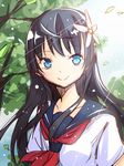  black_hair blue_eyes flower hair_flower hair_ornament long_hair ripe.c sakugawa_school_uniform saten_ruiko school_uniform serafuku solo to_aru_kagaku_no_railgun to_aru_majutsu_no_index 