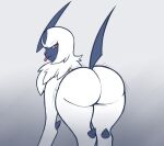 absol big_butt butt dakkpasserida female feral fur generation_3_pokemon horn looking_at_viewer nintendo pokemon pokemon_(species) solo teasing tongue tongue_out tufted_fur twerking white_body white_fur