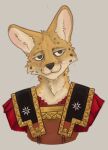 2021 ambiguous_gender anthro armor banoncat bust_portrait chest_armor felid feline fur hi_res historical inner_ear_fluff looking_aside mammal markings pauldron portrait serval simple_background solo spots spotted_body spotted_fur tuft