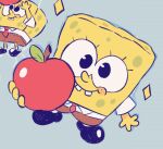  1boy apple black_eyes black_footwear closed_mouth commentary english_commentary food fruit holding holding_food holding_fruit koipo_(fungikoi) looking_at_viewer necktie red_necktie solo spongebob_squarepants spongebob_squarepants_(series) 