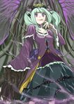  :q astaroth_(p&amp;d) collarbone green_hair henry_bird_9 licking_hand nail_polish pantyhose purple_eyes puzzle_&amp;_dragons roots short_twintails slit_pupils solo tongue tongue_out tree twintails 