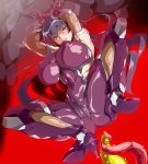  1girl bodysuit breasts high_heels huge_breasts igawa_asagi skin_tight solo taimanin_(series) taimanin_asagi tentacle 