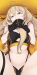  1girl aesc_(9th_anniversary)_(fate) aesc_(fate) bare_shoulders blonde_hair blue_eyes blush braid breasts cleavage fate/grand_order fate_(series) hat highleg highleg_panties highres inamochi_keiichirou large_breasts long_hair looking_at_viewer navel official_alternate_costume panties solo spread_legs thighs twin_braids underwear witch_hat 