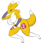 1:1 absurd_res bandai_namco big_breasts breasts canid canine digimon digimon_(species) dooyoo022 female fox hi_res lying mammal renamon simple_background solo tail white_background yellow_body