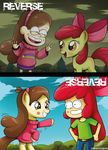  amber_eyes apple_bloom_(eg) apple_bloom_(mlp) bow braces brown_eyes brown_hair clothing duo equestria_girls equine female friendship_is_magic gravity_falls hair horse human mabel_pines mammal my_little_pony ponification pony red_hair sweater the-butch-x 
