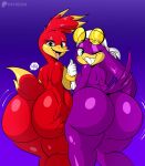  2024 anthro ass_to_ass avian banjo-kazooie big_butt bird breasts butt carlos_jurado_cartoons duo female female/female gesture hand_gesture hand_on_butt hi_res hirundinid kazooie looking_at_butt looking_back oscine passerine purple_body rareware red_body sega sonic_riders sonic_the_hedgehog_(series) swallow_(bird) tail thick_thighs thumbs_up wave_the_swallow 