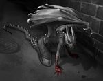  claws clothed clothing dragon fangs female horn kajari looking_at_viewer red_eyes solo spikes wings 