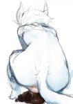  ambiguous_gender anthro crouching dazz_(artist) feces feces_on_ground feces_pile gaping hair hi_res nude pooping prick_ears rear_view simple_background sketch solo spot_color tail 