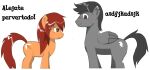  angry arturo_wolff black_hair blush brown_hair cutie_mark duo earth_pony equid equine fan_character female feral friendship_is_magic grey_body hair hasbro horse looking_down looking_up_at_partner male male/female mammal mizu_wolf my_little_pony mythological_creature mythological_equine mythology nervous notched_ear orange_body pegasus pony scar simple_background spanish_text text white_background wings 