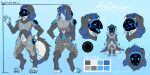  2024 aftdawn andromorph_(lore) anthro bird_dog blue_body blue_fur canid canine canis cavalier_king_charles_spaniel chibi clothed clothing confusion cybernetics digital_media_(artwork) domestic_dog english_text fingers fur hair happy hi_res hunting_dog intersex lilly_mega logo machine male mammal model_sheet pawpads paws protogen protogen_armor protogen_visor signature smug_face solo spaniel tail text toy_dog widescreen 