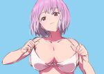  1girl absurdres akasakaa bikini breasts closed_mouth gridman_universe highres large_breasts looking_at_viewer red_eyes shinjou_akane short_hair simple_background solo ssss.gridman swimsuit upper_body white_bikini zooming_in 