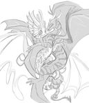 dragon duo fae_dragon female feral flight_rising flying greyscale imminent_sex male monochrome saeto15 spiral_dragon wings wrapped_around 