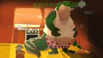  16:9 2024 after_vore afternoon anthro appliance clothing crocodile crocodilian crocodylid duo food hi_res kitchen kitchen_appliance male male/male male_pred mcdonald&#039;s messy_room oven overweight readyadsen reptile scalie shirt tank_top thick_thighs topwear underwear vore widescreen 