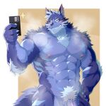  abs anthro blue_body blue_eyes blue_fur blush bodily_fluids canid canine canis cellphone electronics flaccid fur genitals grin hi_res homohomofever lifewonders male mammal muscular muscular_anthro muscular_male musk musk_clouds nipples nude pecs penis penis_base phone pubes selfie smartphone smile solo sweat tindalos_(tas) tokyo_afterschool_summoners wolf 