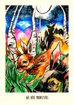  centipede clara_(artist) english_text forest grass lagomorph mammal moon outside rabbit sky stars text traditional_media tree 