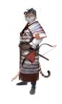  2022 ambiguous_gender anthro armor banoncat biped bow_(weapon) clothing felid footwear fur headgear headwear hi_res japanese_armor katana longbow looking_aside looking_back mammal markings melee_weapon orange_body orange_fur pantherine plate_armor ranged_weapon scabbard shoes side_view solo striped_markings striped_tail stripes sword tail tail_markings tiger weapon 