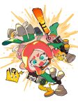  !? 1girl blonde_hair blue_eyes commentary_request dual_wielding gradient_hair grizzco_dualies_(splatoon) highres holding holding_weapon inari1369 multicolored_hair octoling_girl octoling_player_character open_mouth red_hair salmon_run_(splatoon) solo speech_bubble splatoon_(series) splatoon_3 spoken_interrobang tentacle_hair weapon white_background 