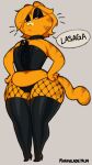  2021 4_fingers 9:16 alternative_fashion anthro belly big_breasts black_eyeshadow boots breasts clothing collar corset crossgender domestic_cat eyeshadow felid feline felis female fingers fishnet_clothing fishnet_leggings fishnet_legwear footwear fur garfield_(series) garfield_the_cat goth gothfield hi_res leggings legwear lingerie looking_at_viewer makeup mammal marmalademum navel orange_body orange_fur pink_nose signature simple_background slightly_chubby slightly_chubby_female solo speech_bubble text thick_thighs thigh_boots thigh_highs topwear 