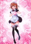  1girl absurdres apron black_dress blush brown_eyes brown_hair dress frills full_body gradient_background hair_ornament heart heart_background heart_hands high_heels highres isshi_pyuma looking_at_viewer maid maid_headdress medium_hair misaka_mikoto moe_moe_kyun! non-web_source open_mouth short_dress short_sleeves solo sparkle teeth thighs toaru_kagaku_no_railgun toaru_majutsu_no_index upper_teeth_only zettai_ryouiki 