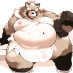 2024 absurd_res anthro belly big_belly black_nose brown_body brown_fur bulge canid canine fur goemon_(tas) hi_res kemono lifewonders male mammal obese obese_male overweight overweight_male raccoon_dog sigenoya sitting solo takotyutyu tanuki tokyo_afterschool_summoners towel water