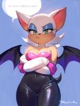  3:4 anthro biped breasts clothed clothing dialogue domestic_cat eyelashes felid feline felis female mammal popodunk pupils rouge_the_bat sega sonic_the_hedgehog_(series) speech_bubble text thick_thighs 
