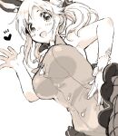  1girl amezawa_koma animal_ears breasts fake_animal_ears greyscale heart idolmaster idolmaster_cinderella_girls large_breasts looking_at_viewer monochrome open_mouth playboy_bunny rabbit_ears simple_background sketch smile solo totoki_airi twintails waving 