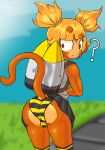 anthro big_butt blonde_hair bloons_tower_defense butt clothed clothing female hair haplorhine hi_res humanoid jet_pack low-angle_view mammal monkey ninja_kiwi panties pigtails primate rosalia_(bloons) underwear unknown_artist upskirt 