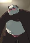  2024 anthro bear belly big_belly black_body blush bulge clothing giant_panda hi_res kemono male mammal moobs nipples o_hashi2020 overweight overweight_male solo underwear white_body 