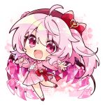  a-pose absurdres ahoge bear cherry_blossoms chibi coat crystal crystal_wings flandre_scarlet flower hat highres misosiru_0224 pink_eyes pink_hair pink_wings red_ribbon ribbon school_hat school_uniform side_ponytail sprite touhou touhou_lostword vampire wings 