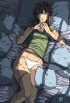  bed blank_stare dog_tags eudetenis looking_afar lying no_pants on_back original panties scar shadow solo staring underwear window_shade 