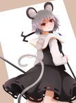  animal_ears arano_oki capelet from_behind grey_hair highres looking_back mouse mouse_ears mouse_tail nazrin pendulum red_eyes rod tail touhou 