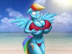  anthro anthrofied b00mt00b beach big_breasts bikini breasts clothing cloud equine female friendship_is_magic hair huge_breasts jrvanesbroek mammal multi-colored_hair my_little_pony navel nipples outside panties pegasus purple_eyes rainbow_dash_(mlp) sand sea seaside shirt sky solo standing swimsuit torn_clothing underwear wardrobe_malfunction water wings 